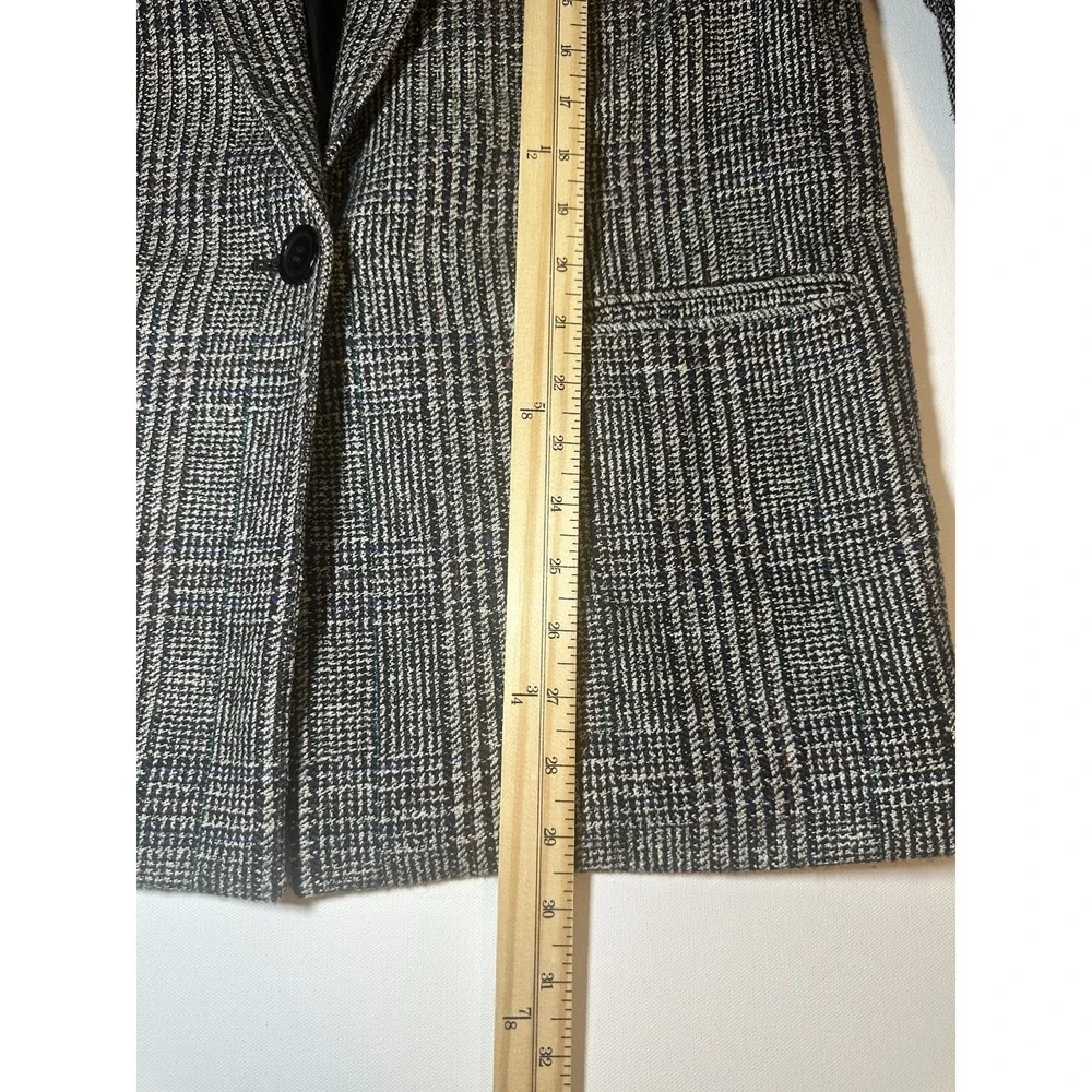 VTG Adolfo International Women 100% Silk Oversized Glen Plaid Gray Blazer‎ SMALL